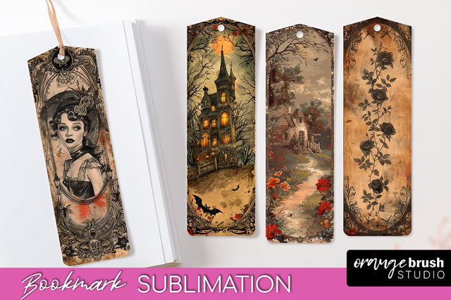 Vintage Halloween Bookmark - Printable Scrapbook Bookmarks Sublimation OrangeBrushStudio 
