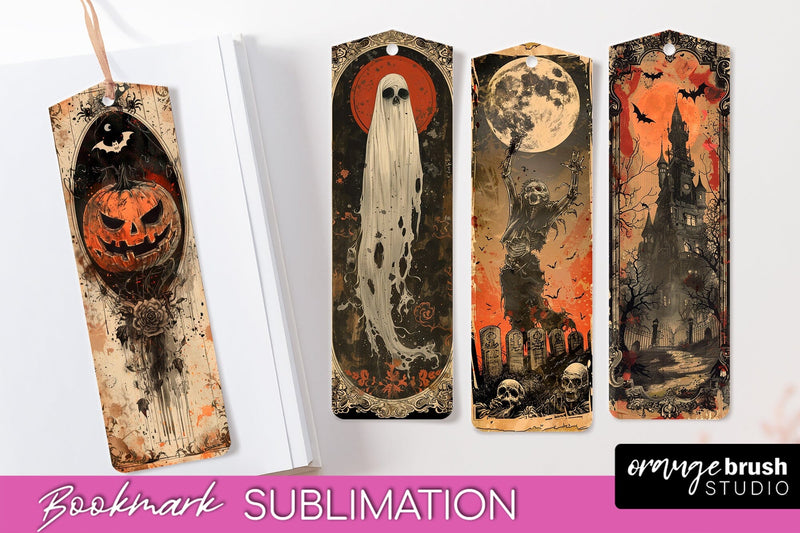 Vintage Halloween Bookmark - Printable Scrapbook Bookmarks Sublimation OrangeBrushStudio 