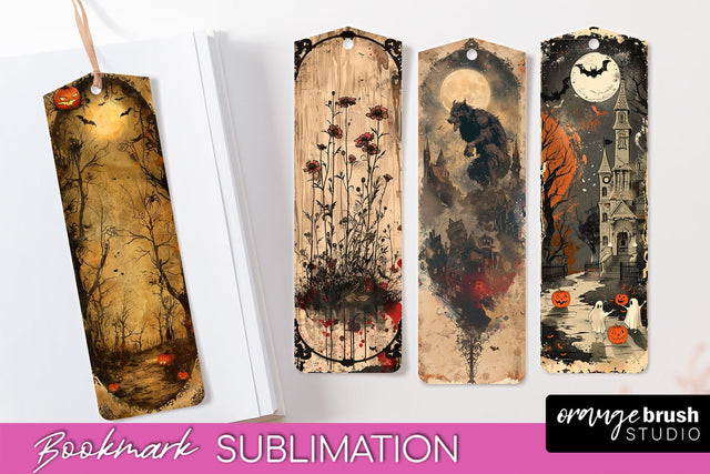 Vintage Halloween Bookmark - Printable Scrapbook Bookmarks Sublimation OrangeBrushStudio 