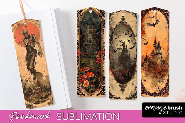 Vintage Halloween Bookmark - Printable Scrapbook Bookmarks Sublimation OrangeBrushStudio 