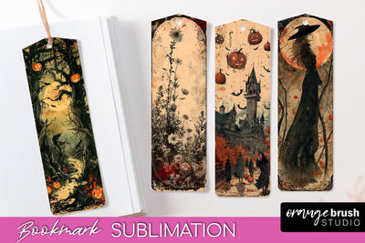 Vintage Halloween Bookmark - Printable Scrapbook Bookmarks Sublimation OrangeBrushStudio 