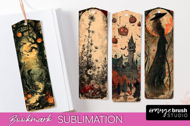 Vintage Halloween Bookmark - Printable Scrapbook Bookmarks Sublimation OrangeBrushStudio 