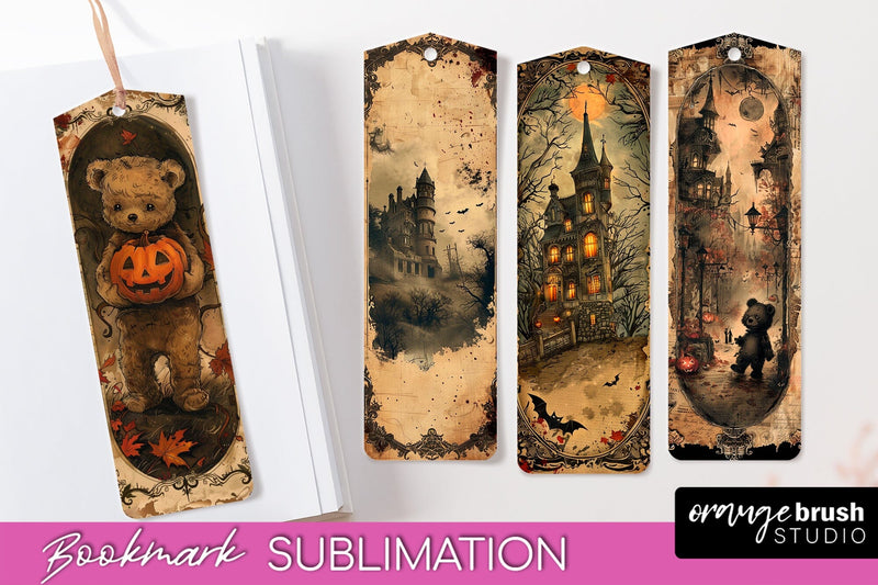 Vintage Halloween Bookmark - Printable Scrapbook Bookmarks Sublimation OrangeBrushStudio 