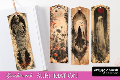Vintage Halloween Bookmark - Printable Scrapbook Bookmarks Sublimation OrangeBrushStudio 