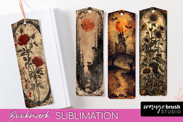 Vintage Halloween Bookmark - Printable Scrapbook Bookmarks Sublimation OrangeBrushStudio 