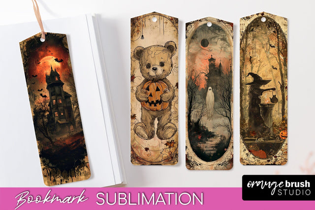 Vintage Halloween Bookmark - Printable Scrapbook Bookmarks Sublimation OrangeBrushStudio 