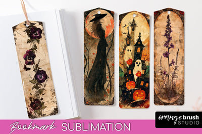 Vintage Halloween Bookmark - Printable Scrapbook Bookmarks Sublimation OrangeBrushStudio 