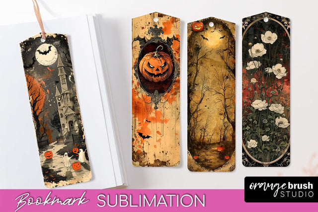 Vintage Halloween Bookmark - Printable Scrapbook Bookmarks Sublimation OrangeBrushStudio 