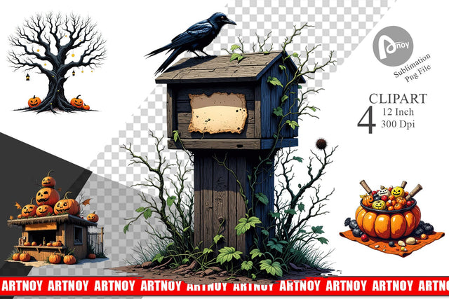 Vintage Halloween Clipart Sublimation artnoy 