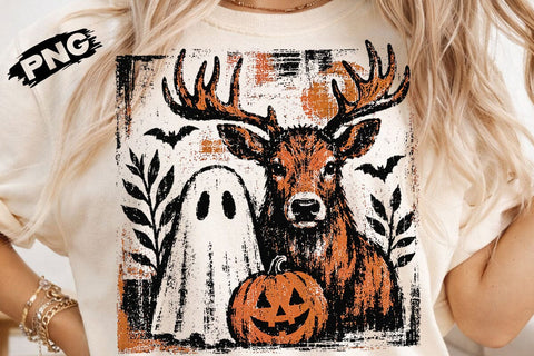 Vintage Halloween Deer Ghost PNG Design SVG DesignDestine 