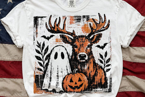 Vintage Halloween Deer Ghost PNG Design SVG DesignDestine 