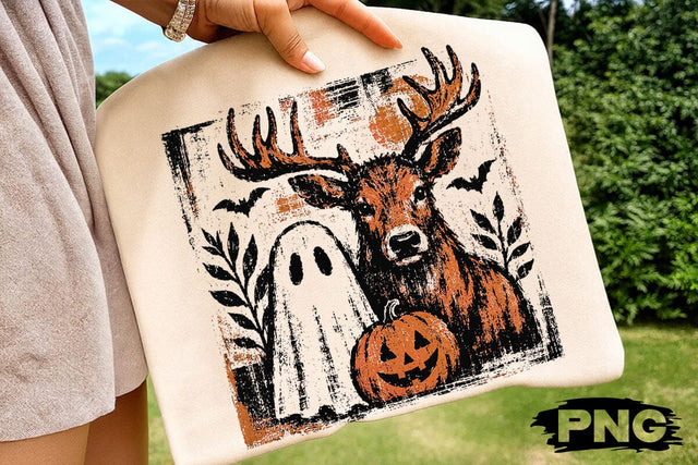 Vintage Halloween Deer Ghost PNG Design SVG DesignDestine 