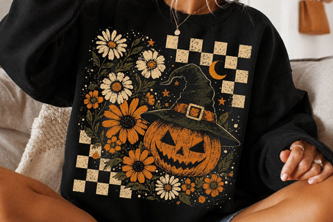 Vintage Halloween Floral Pumpkin PNG Sublimation SVG DesignDestine 