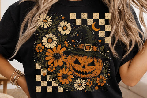 Vintage Halloween Floral Pumpkin PNG Sublimation SVG DesignDestine 