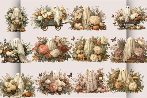 VIntage Halloween Ghost PNG Clipart Bundle. Sublimation SVGArt 