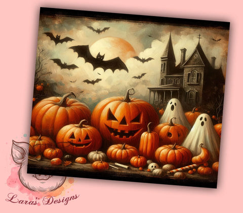 Vintage Halloween Ghosts 20 oz Skinny Tumbler Sublimation Design, Straight & Tapered Tumbler Png, Spooky Pumpkin Tumbler Png, Digital Download PNG Sublimation Lara' s Designs 