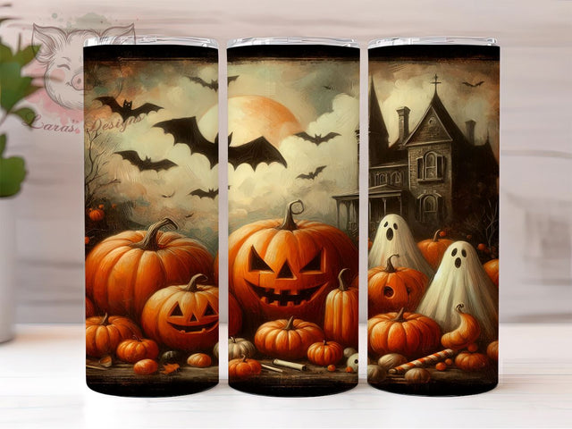 Vintage Halloween Ghosts 20 oz Skinny Tumbler Sublimation Design, Straight & Tapered Tumbler Png, Spooky Pumpkin Tumbler Png, Digital Download PNG Sublimation Lara' s Designs 