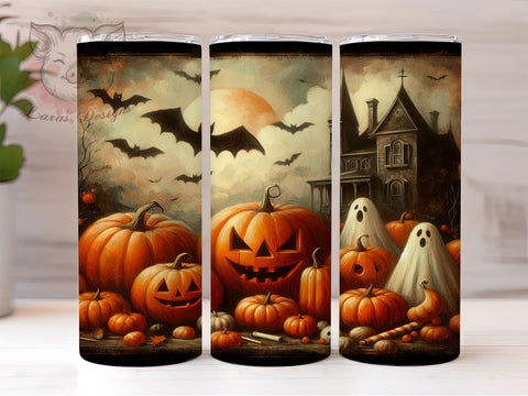Vintage Halloween Ghosts 20 oz Skinny Tumbler Sublimation Design, Straight & Tapered Tumbler Png, Spooky Pumpkin Tumbler Png, Digital Download PNG Sublimation Lara' s Designs 