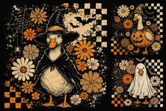 Vintage Halloween Goose PNG Bundle Retro Spooky Goose Sublimation Design Witch Goose Ghost Goose Pumpkin Duck PNG Halloween Shirt Design SVG DesignDestine 