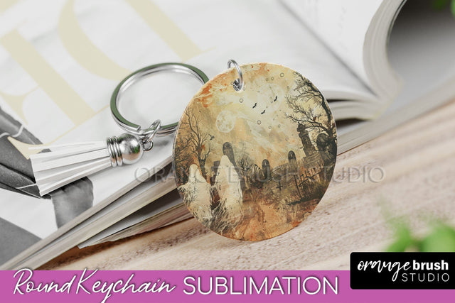 Vintage Halloween Keychain Sublimation, Spooky Keychain PNG Sublimation OrangeBrushStudio 