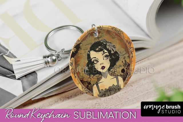 Vintage Halloween Keychain Sublimation, Spooky Keychain PNG Sublimation OrangeBrushStudio 