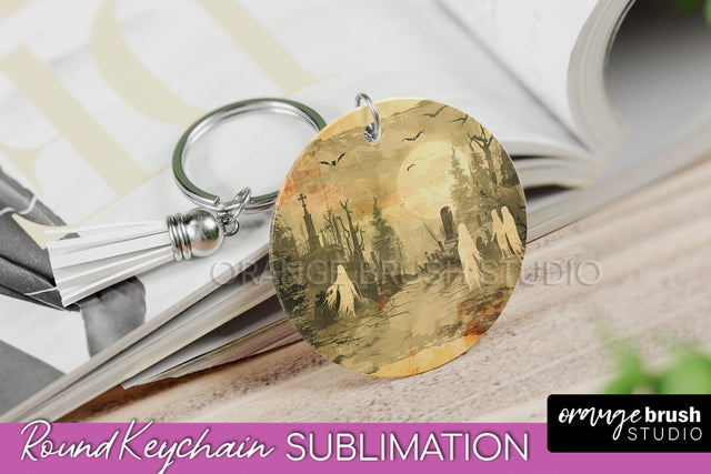 Vintage Halloween Keychain Sublimation, Spooky Keychain PNG Sublimation OrangeBrushStudio 
