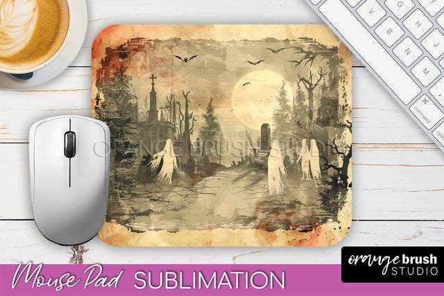 Vintage Halloween Mouse Pad Sublimation - Spooky Halloween Sublimation OrangeBrushStudio 