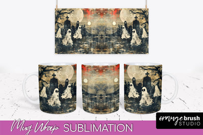 Vintage Halloween Mug Wrap - Spooky Mug Sublimation Sublimation OrangeBrushStudio 