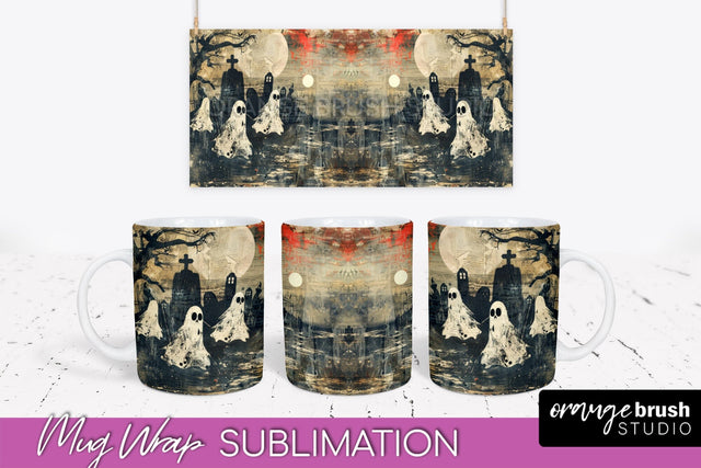 Vintage Halloween Mug Wrap - Spooky Mug Sublimation Sublimation OrangeBrushStudio 
