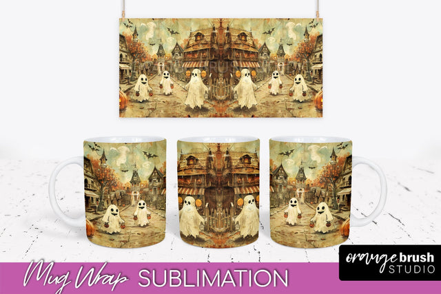 Vintage Halloween Mug Wrap - Spooky Mug Sublimation Sublimation OrangeBrushStudio 