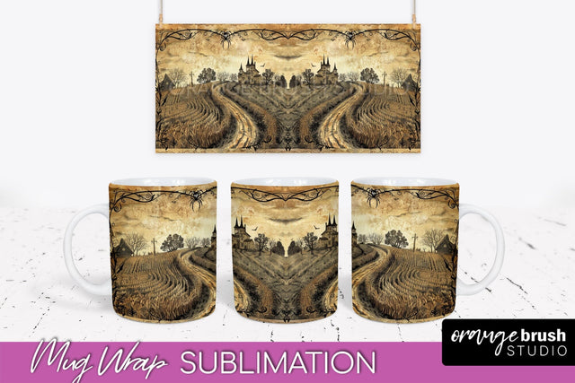 Vintage Halloween Mug Wrap - Spooky Mug Sublimation Sublimation OrangeBrushStudio 