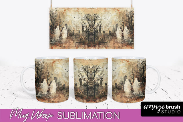 Vintage Halloween Mug Wrap - Spooky Mug Sublimation Sublimation OrangeBrushStudio 
