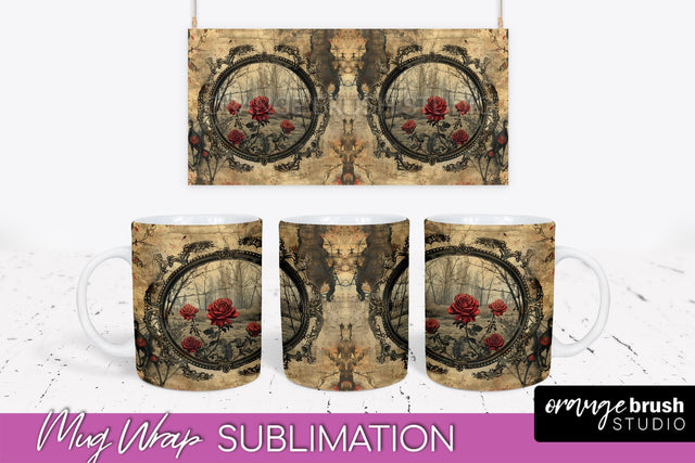 Vintage Halloween Mug Wrap - Spooky Mug Sublimation Sublimation OrangeBrushStudio 