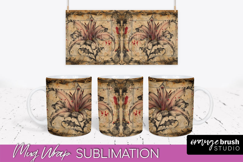 Vintage Halloween Mug Wrap - Spooky Mug Sublimation Sublimation OrangeBrushStudio 