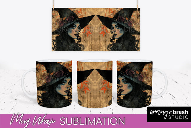 Vintage Halloween Mug Wrap - Spooky Mug Sublimation Sublimation OrangeBrushStudio 