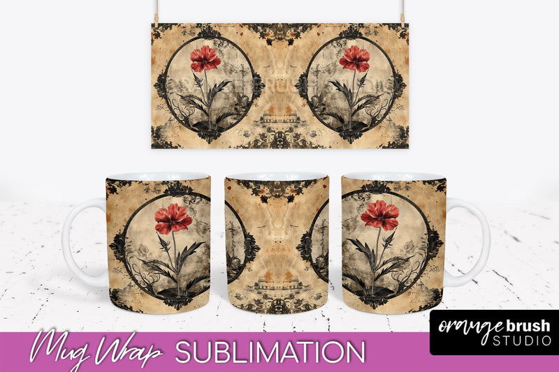 Vintage Halloween Mug Wrap - Spooky Mug Sublimation Sublimation OrangeBrushStudio 