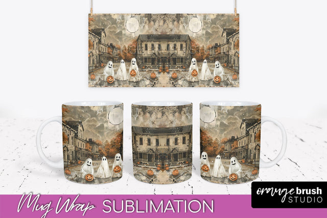 Vintage Halloween Mug Wrap - Spooky Mug Sublimation Sublimation OrangeBrushStudio 