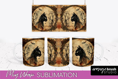 Vintage Halloween Mug Wrap - Spooky Mug Sublimation Sublimation OrangeBrushStudio 