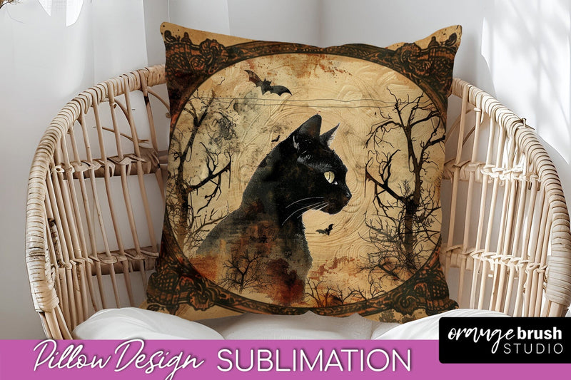 Vintage Halloween Pillow Sublimation, Spooky Pillow Cover Sublimation OrangeBrushStudio 
