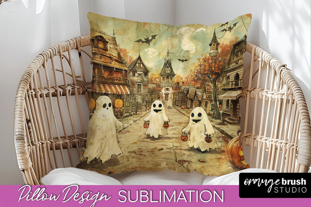 Vintage Halloween Pillow Sublimation, Spooky Pillow Cover Sublimation OrangeBrushStudio 