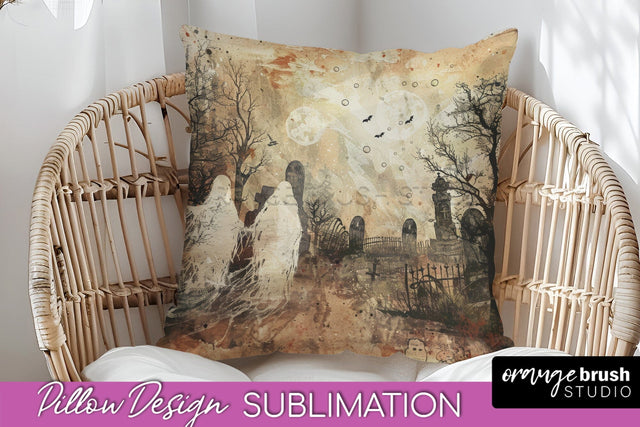 Vintage Halloween Pillow Sublimation, Spooky Pillow Cover Sublimation OrangeBrushStudio 