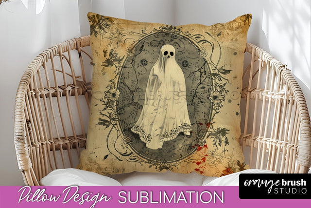 Vintage Halloween Pillow Sublimation, Spooky Pillow Cover Sublimation OrangeBrushStudio 