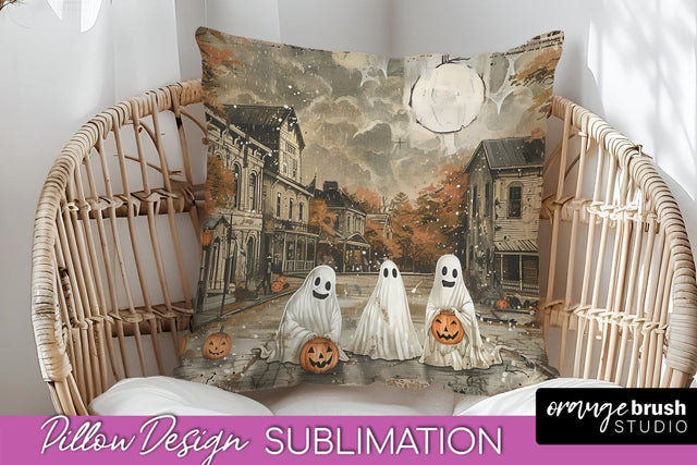Vintage Halloween Pillow Sublimation, Spooky Pillow Cover Sublimation OrangeBrushStudio 