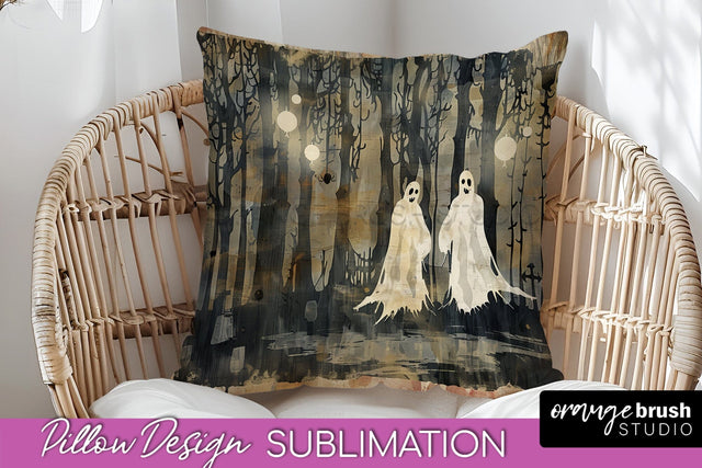 Vintage Halloween Pillow Sublimation, Spooky Pillow Cover Sublimation OrangeBrushStudio 