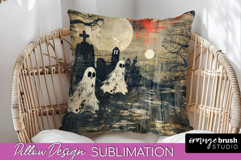 Vintage Halloween Pillow Sublimation, Spooky Pillow Cover Sublimation OrangeBrushStudio 