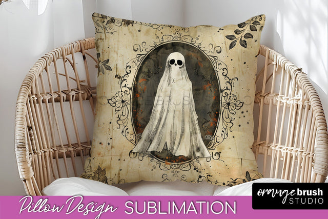 Vintage Halloween Pillow Sublimation, Spooky Pillow Cover Sublimation OrangeBrushStudio 