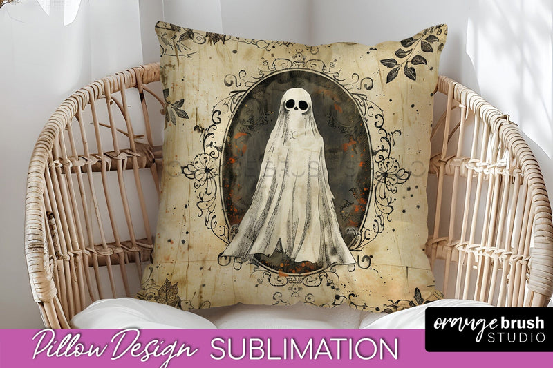Vintage Halloween Pillow Sublimation, Spooky Pillow Cover Sublimation OrangeBrushStudio 