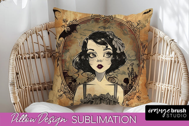 Vintage Halloween Pillow Sublimation, Spooky Pillow Cover Sublimation OrangeBrushStudio 