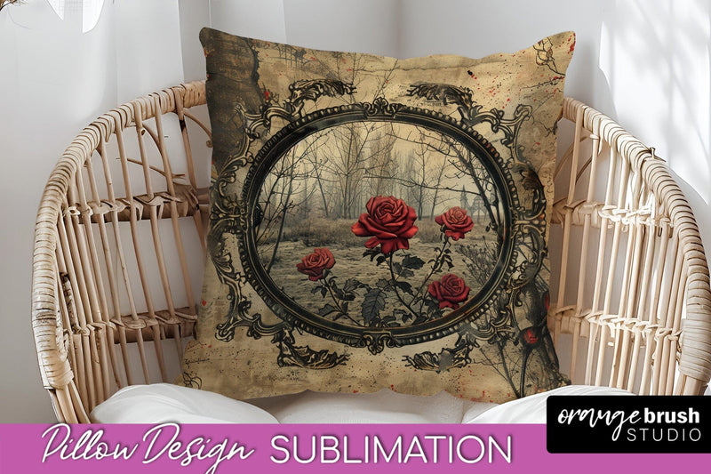 Vintage Halloween Pillow Sublimation, Spooky Pillow Cover Sublimation OrangeBrushStudio 