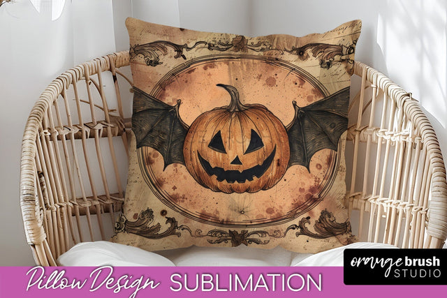 Vintage Halloween Pillow Sublimation, Spooky Pillow Cover Sublimation OrangeBrushStudio 